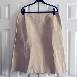TAN SUEDE LEATHER A LINE SKIRT CAREER ROMANTIC CAPSULE WARDROBE NEUTRAL 20W